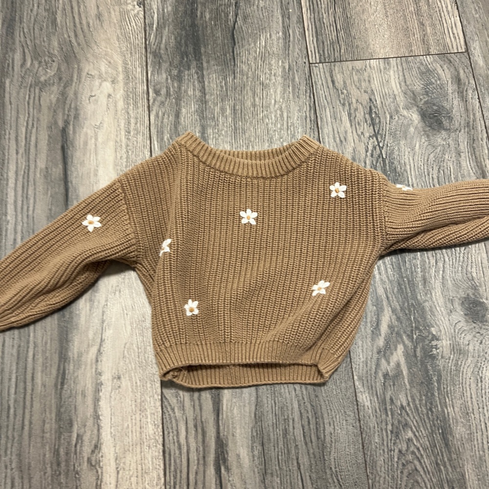 Olive Green Sweater with White Floral Accents - Picture 2 of 2